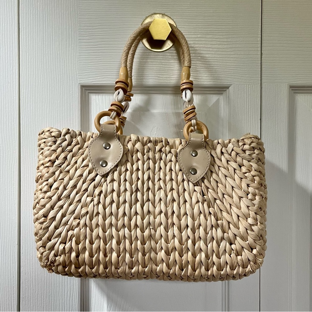 Woven Beach Tote Bag w/ Shell Accents